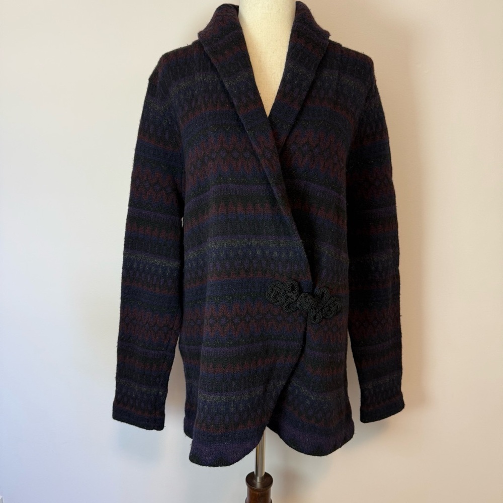 LAUREN Ralph Lauren Women's Navy and Burgundy Lambswool Knit Sweater Size 1X